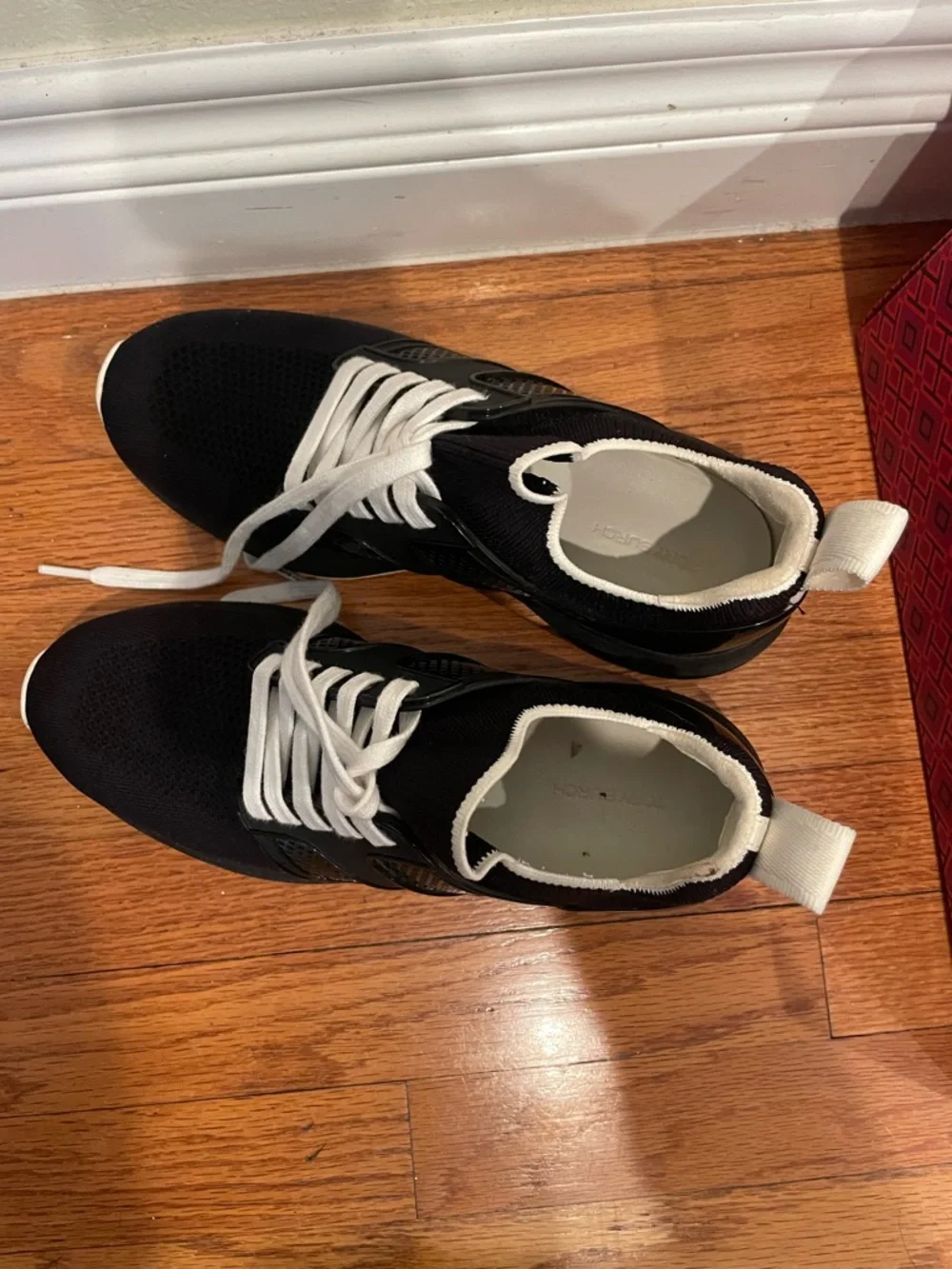 Tory Burch Women’s Black Athletic Sneakers with White Laces (size 8)